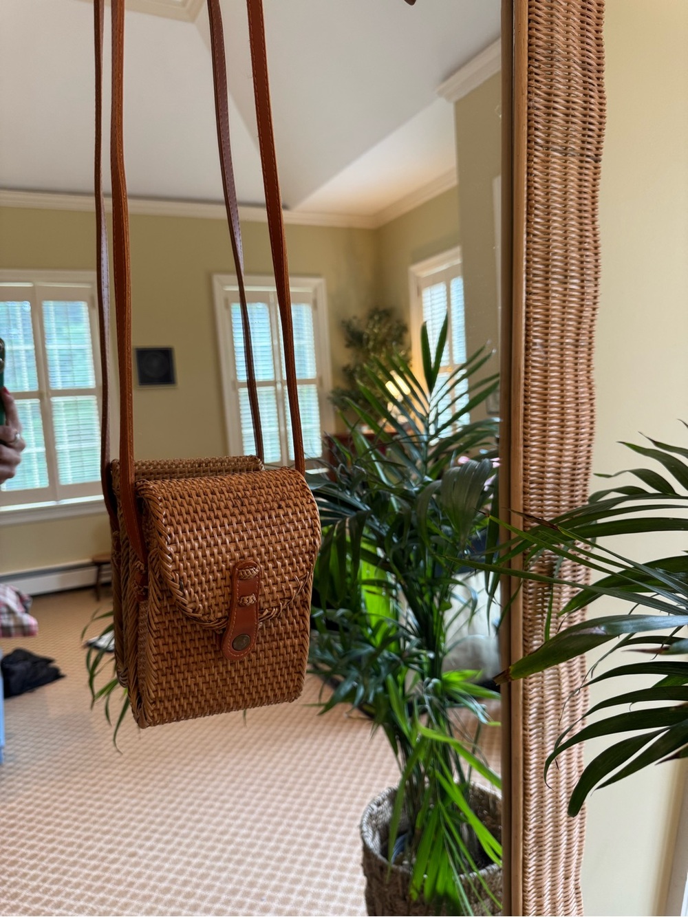 Anthropologie Handwoven Rattan Tote in Natural Tan